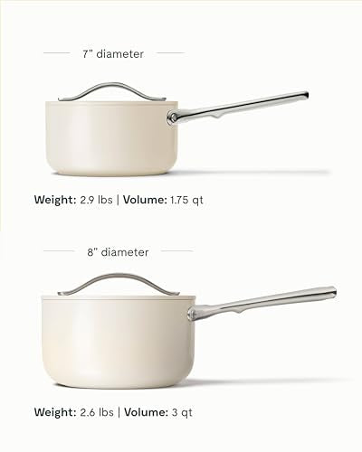 Non Stick 3 qt Ceramic Sauce Pan with Lid (Cream / 3 Quarts)