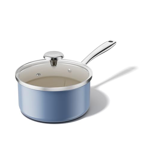 Nonstick Ceramic Sauce Pan with Lid (Blue / 2.5 Quarts)