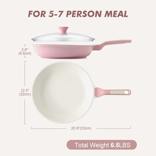 12.5In Nonstick Ceramic Frying Pan with Lid (Sakura Pink / 12.5 Inch)