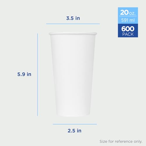 20 oz Paper Hot Coffee Cups [600 ct] White Disposable Cup for Hot (20 OZ / White)