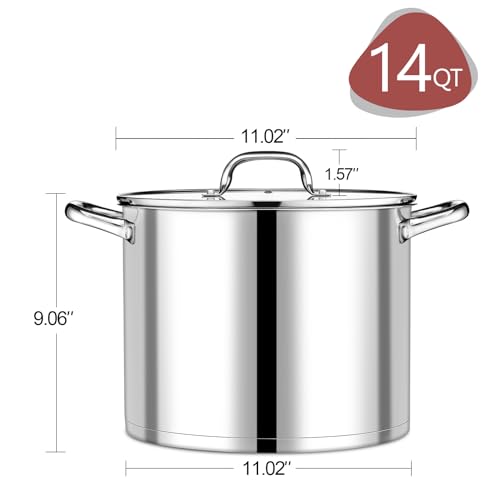 14 QT Stainless Steel Stock Pot with Lid (14 Quarts)