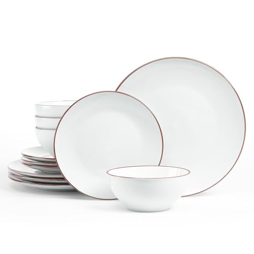 Ceramic Plates and Bowls Sets (White / Service for 4)