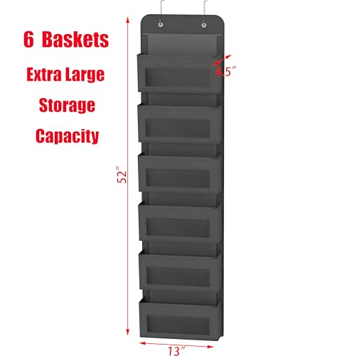 6 Clear Pocket Over Door Hanging Organizer (6 Pockets / Dark Gray)