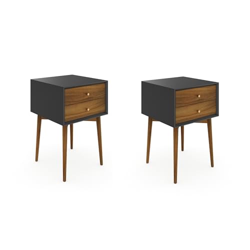 Harper Modern Nightstand Side Accent or End Table with Storage Drawer (Black/Brown / Set of 2)