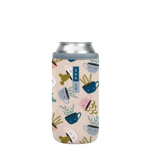 CanSok Sleeve for Beer & Soda Insulated Neoprene Cover (Botanical Teacups / 16oz Can Sleeve)