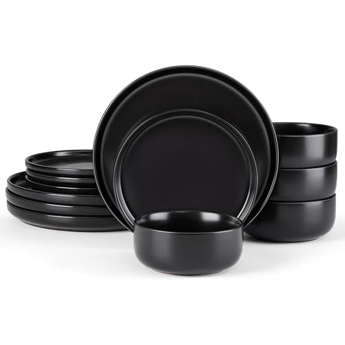 Stoneware Dinnerware Sets for 4 (Matte Black / Service for 4)
