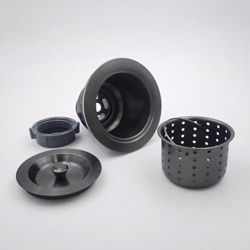 3-1/2-Inch Kitchen Sink Drain Strainer Assembly Kit Gunmetal Black, GZILA Deep Waste Basket Strainer with Sealing Lid Sink Stopper, Dark Gray 304 Stainless Steel