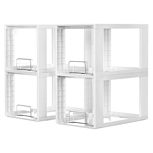 4 Pack Large Stackable Storage Drawers (White( 4 Pack))
