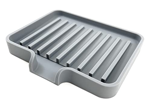Silicone Soap Dish Tray and Sponge Holder with Drain Chute (2 Count)