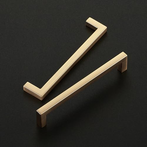 Champagne Bronze Cabinet Handles Solid Cabinet Pulls 5 Inch 5 Pack (Champagne Bronze / Flat Black 5" Hole Center)