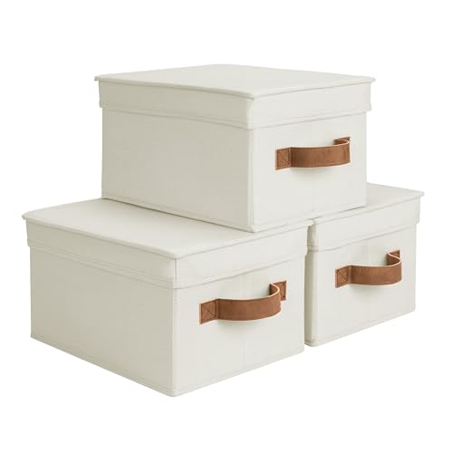 Fabric Storage Bins with Lids (Ivory / Medium)