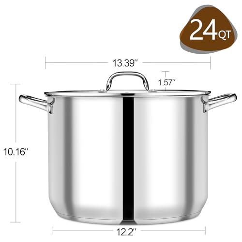24 QT Stainless Steel Stock Pot with Lid (24 Quarts)