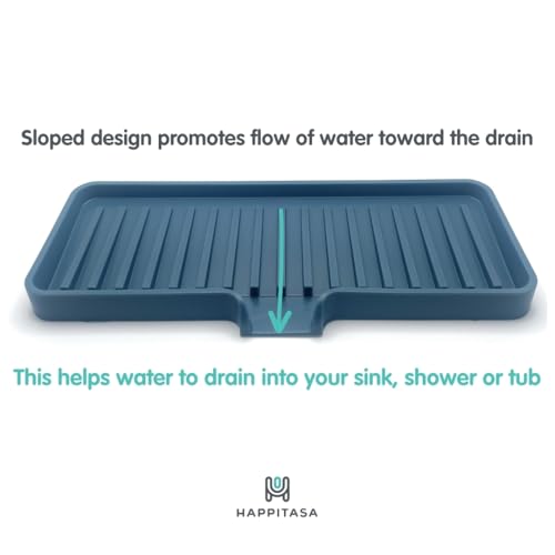 Silicone Soap Dish Tray and Sponge Holder with Drain Chute (Smoky Blue / (MD) 9"x3.5")