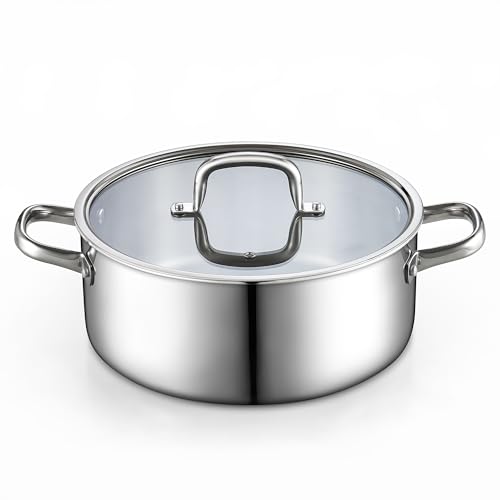 7 Quart Tri Ply Clad Stainless Steel Stockpot with Glass Lid (7 Quarts / Silver)