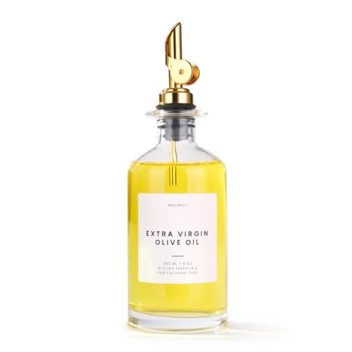 Glass Oil Dispenser Bottle for Kitchen (350ml, Set of 1 Bottle / Gold)