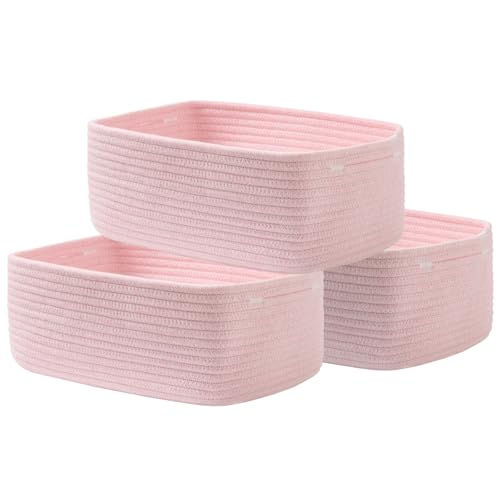 Small Woven Storage Basket for Organizing (Light Pink / 13.5"L x 9.5"W x 5"H)
