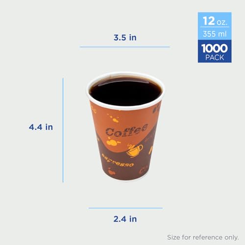 12 oz Paper Hot Coffee Cups [1000 ct] Disposable (12 OZ / Café Theme)