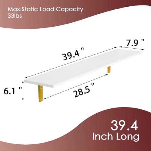 Long Wall Shelves (White and Gold / 39.4 Inch)