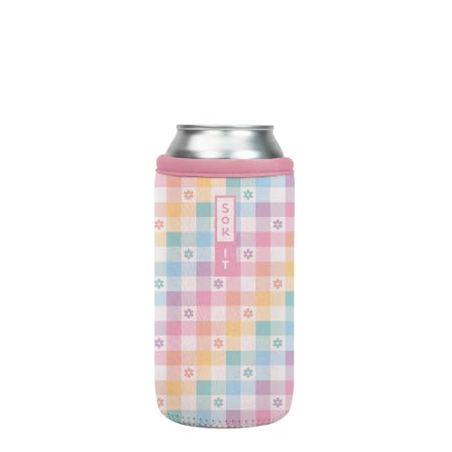 CanSok Sleeve for Beer & Soda Insulated Neoprene Cover (Gingham Flowers / 16oz Can Sleeve)