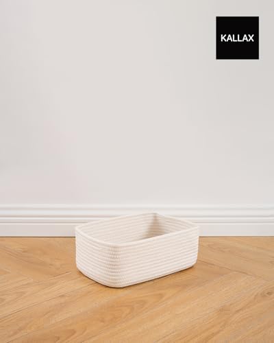 Small Woven Storage Basket for Organizing (Off White / 12"L x 8"W x 4.5"H)