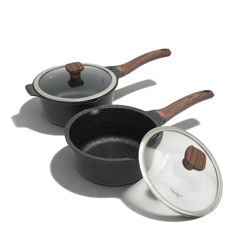 3QT & 4QT Sauce Pot Set with Lids (Black / 3 Quarts + 4 Quarts)