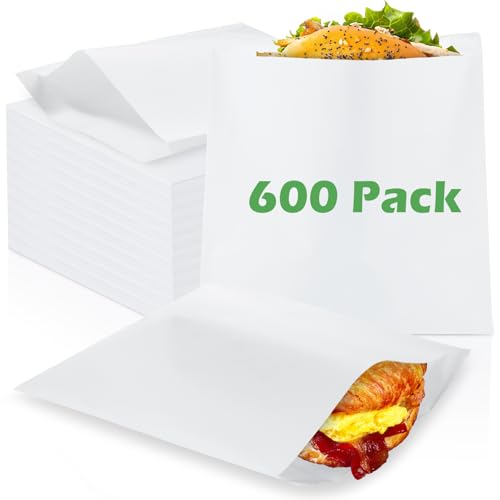 600 Pack Paper Sandwich Bags10x10 inch Wax Paper Bags (White-600PCS / 10x10 inch)