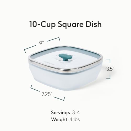 10 Cup Square Glass Food Storage with Glass Lid (Kale)