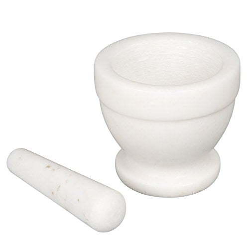 Natural Marble Mortar and Pestle Set Guacamole Molcajete Bowl Kitchen Spices Herbs Pesto Grinder (Off-White (color may vary) / 5.3" Diam. x 4.5" H)
