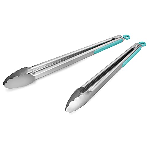 304 Stainless Steel Kitchen Cooking Tongs (14" & 16" / Aqua Sky)