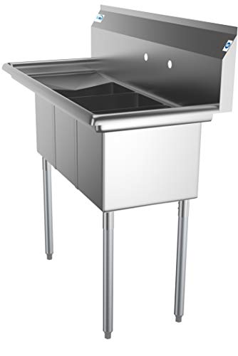 SC101410 12L3 3 Compartment Stainless Steel NSF Commercial Kitchen Sink with 1 Drainboard (1 Drainboard)