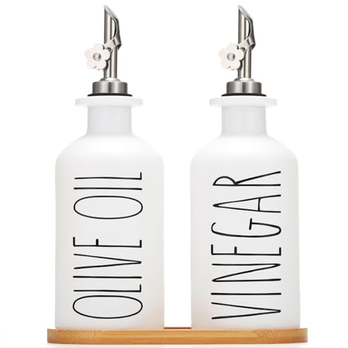Premium Olive Oil Dispenser for Kitchen (White&Silver+Tray / 11.8 fl oz)