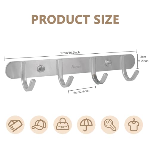Coat Hook Rack Brushed Nickel (4 Hooks)
