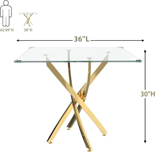 Square Glass Dining Table for 4 (Gold Square Table / 1 Piece)