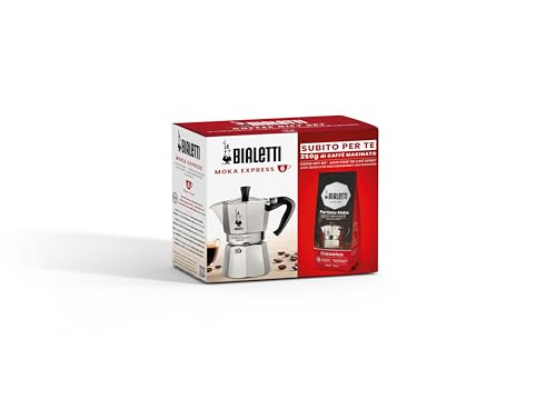 6 Cup Moka Pot and Coffee Ground Bundle 8.8oz Bag with Medium Roast Italian Ground Blend (6 Cups / Classic Moka & Ground Coffee)