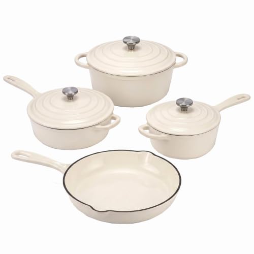 Nonstick Enameled Cast Iron Cookware Set (White C)