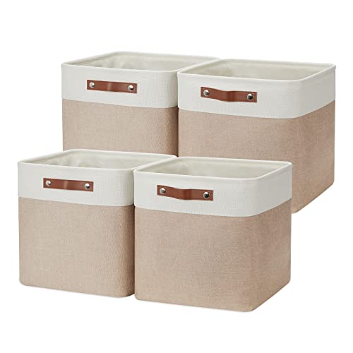 Cube Storage Bins (White&Khaki / M-12"x 12"x12")