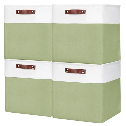 13x13 Cube Storage Bins (Green / Off-White / Cube - 13"x13"x13")
