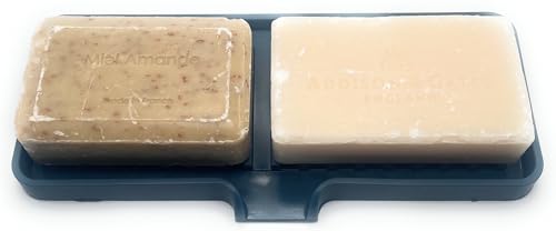 Silicone Soap Dish Tray and Sponge Holder with Drain Chute (Smoky Blue / (MD) 9"x3.5")