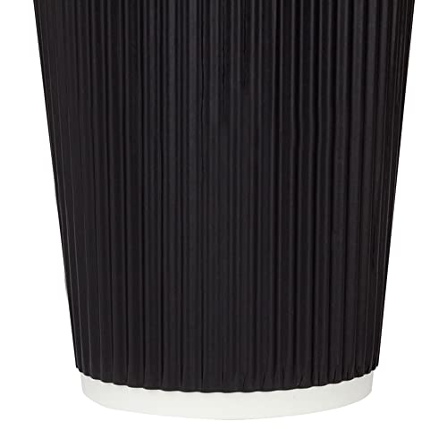 16oz Ripple Insulated Coffee Hot Cups [500 Count] Black Double Poly Lined Paper Hot Cup (16 OZ / Black)