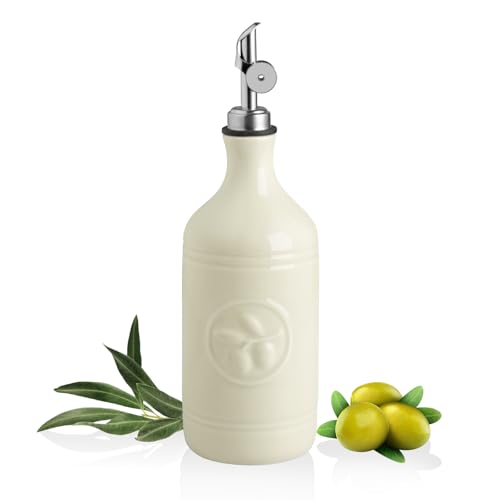 Sweejar 16 Oz Ceramic Olive Oil Dispenser Bottle (Beige / 16 Oz(Silver Spout))