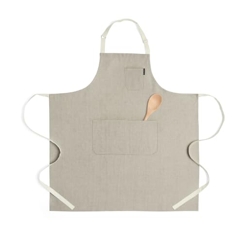 100% Pure Linen Kitchen Apron (Natural / Ivory / 39.5 X 37 Inch)
