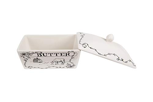 Country Stoneware Butter Dish with "Spread the Love" Message and Farm Landscape Design