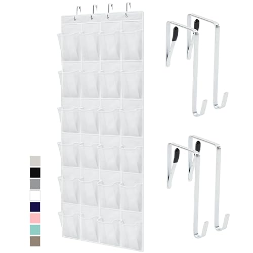 Over the Door Shoe Organizer (White / 24 Pockets/4 Hooks)