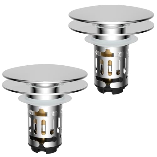 2 Pack Upgraded 3 in 1 Bathroom Sink Drain Strainer (Chrome)