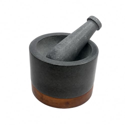 Mortar and Pestle (Matte Stone with Wooden Base)