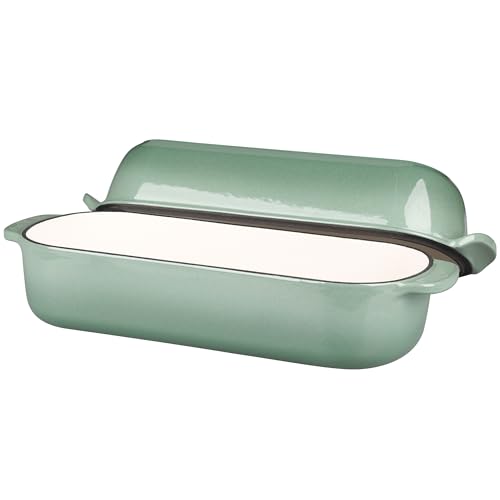 Enameled Cast Iron Loaf Pan with Lid (Sage Green)
