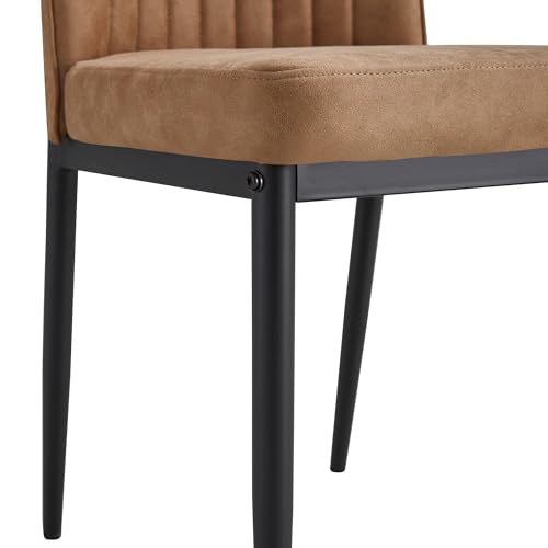 Modern Dining Chairs Set of 6 Kitchen Chairs Set Leathaire Fabric Chair with Metal Leg High Back Upholstered Chair for Dinner Room (B- Brown)