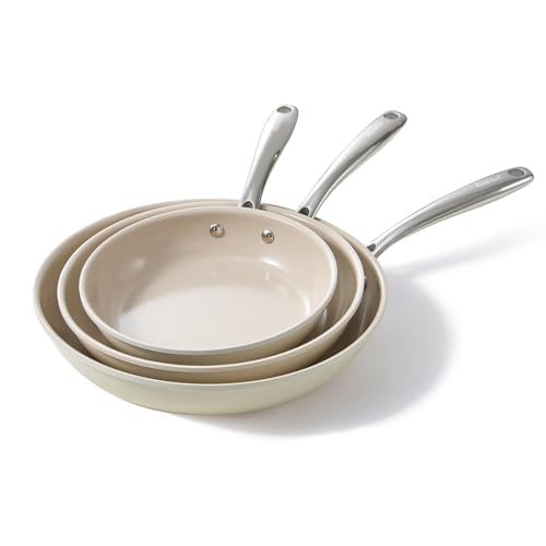 Non Stick Frying Pans (Beige White / 8+9.5+11 inch)