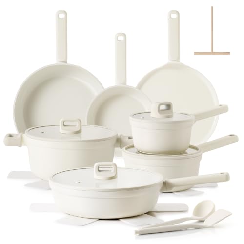 Ceramic Pots and Pans Set Nonstick (Cream White / L)