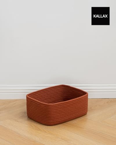 Small Woven Storage Basket for Organizing (Rust Red / 13.5"L x 9.5"W x 5"H)